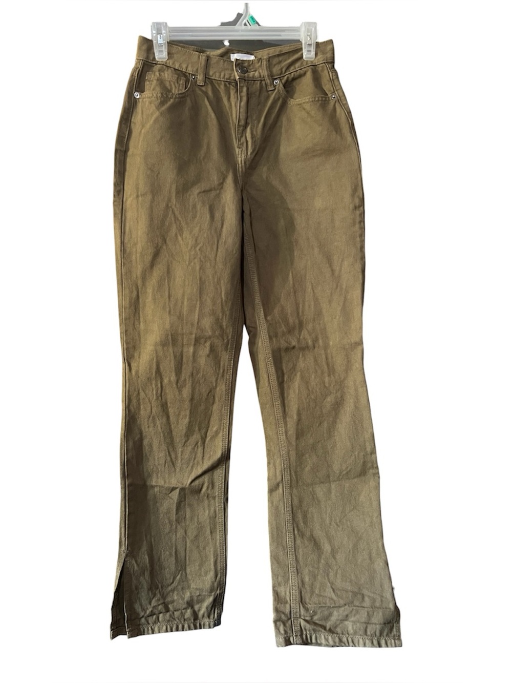 Cello Olive Green Straight Thea Jeans with Side Slits Size 5